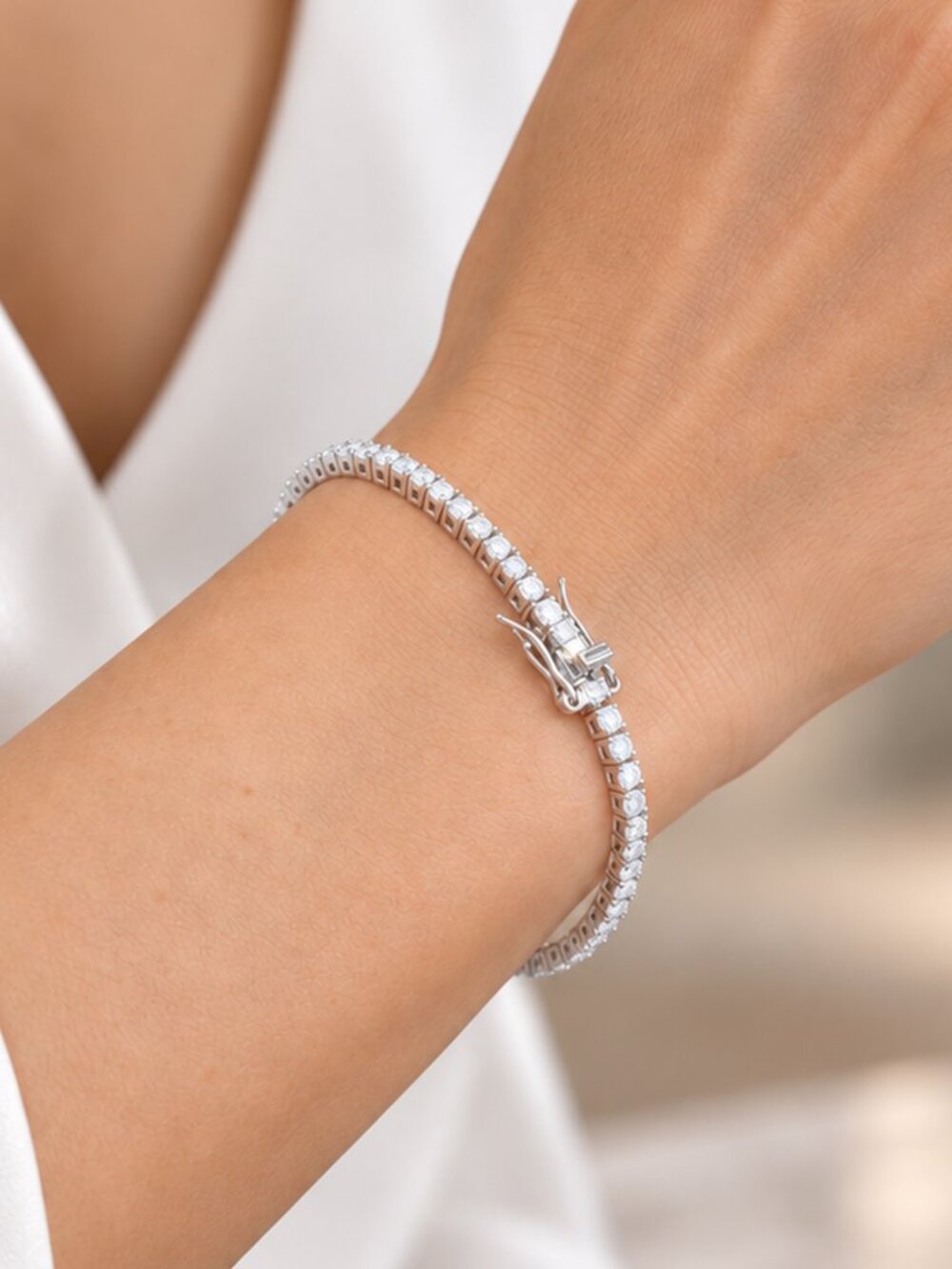 Moissanite 925 Sterling Silver 2mm Tennis Bracelet 6.5"-7”